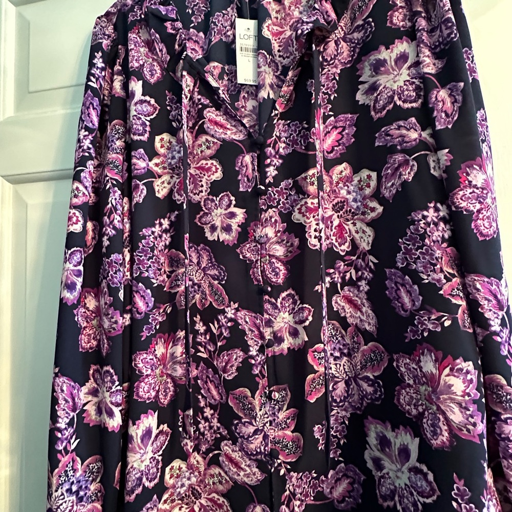 LOFT Floral Purple and Pink Blouse
